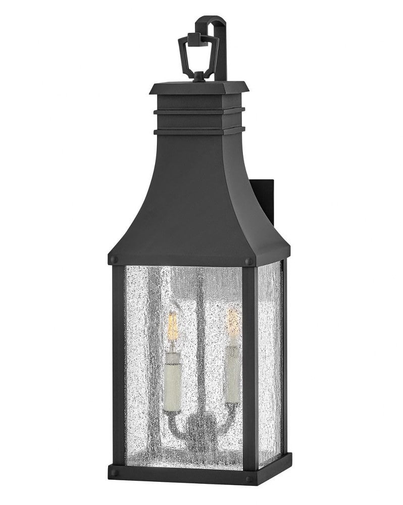 Museum Black Aluminum Outdoor Wall Light with Clear Seedy Glass