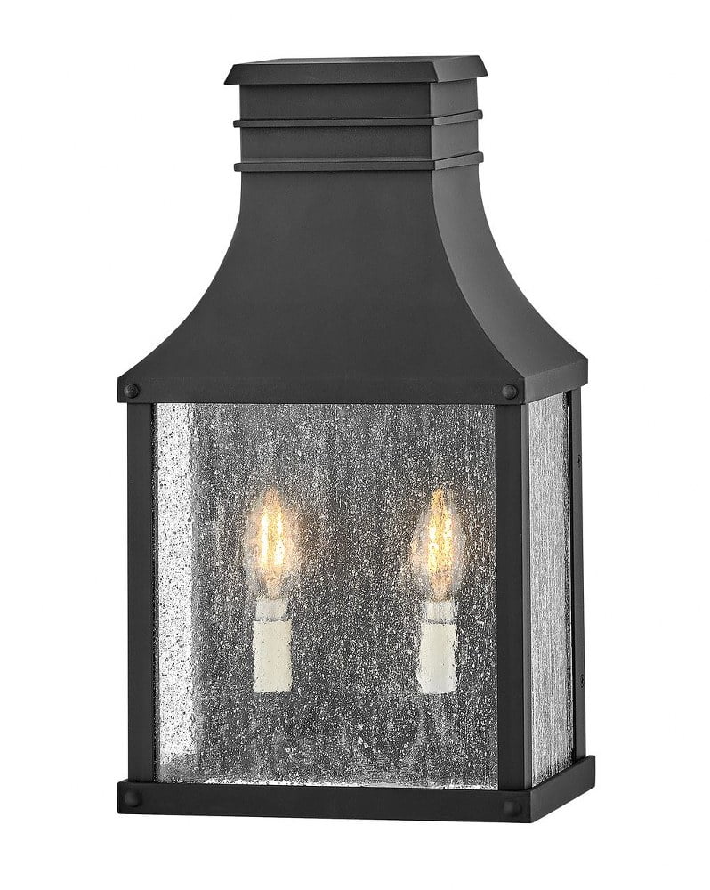 Museum Black Aluminum Outdoor Wall Light with Clear Seedy Glass