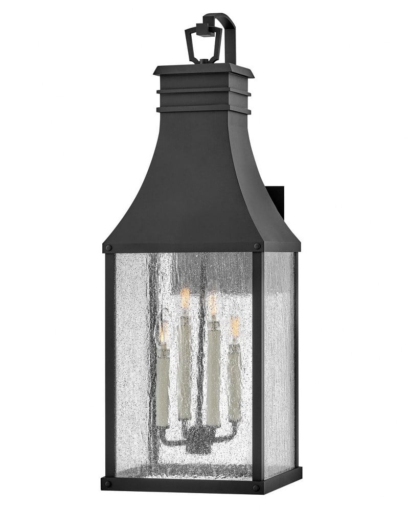 Beacon Hill Black Aluminum Outdoor Wall Light with Seedy Glass