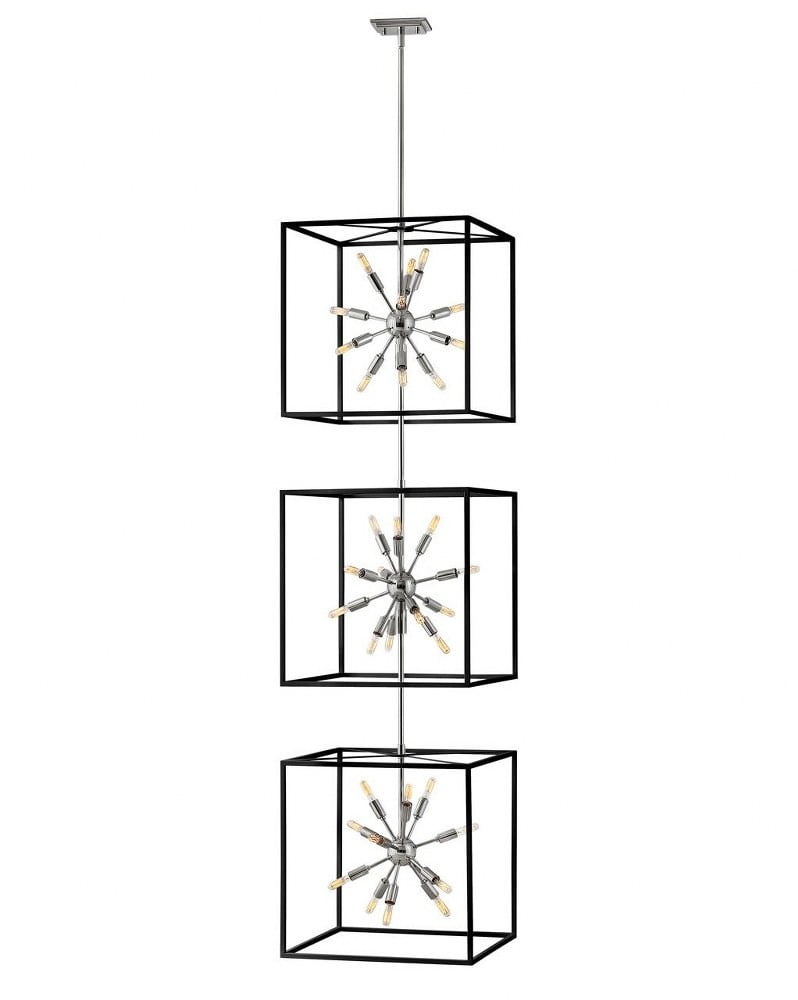 Aros Black and Nickel 36-Light Mid-Century Modern Cage Chandelier