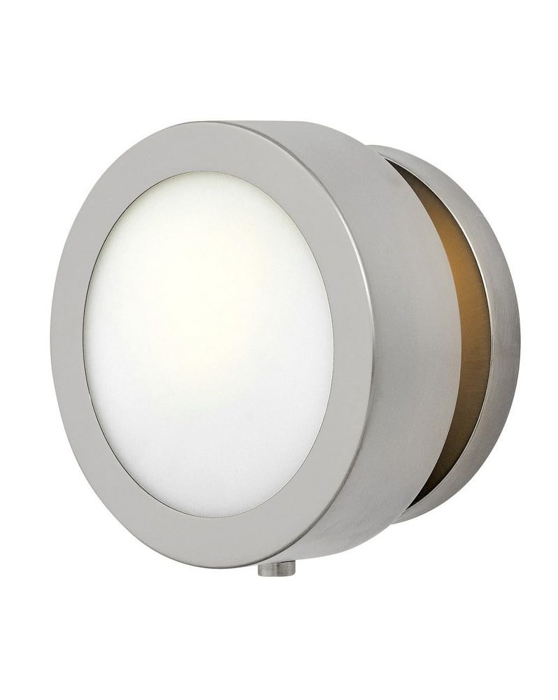 Brushed Nickel Circular Wall Sconce with Opal Glass