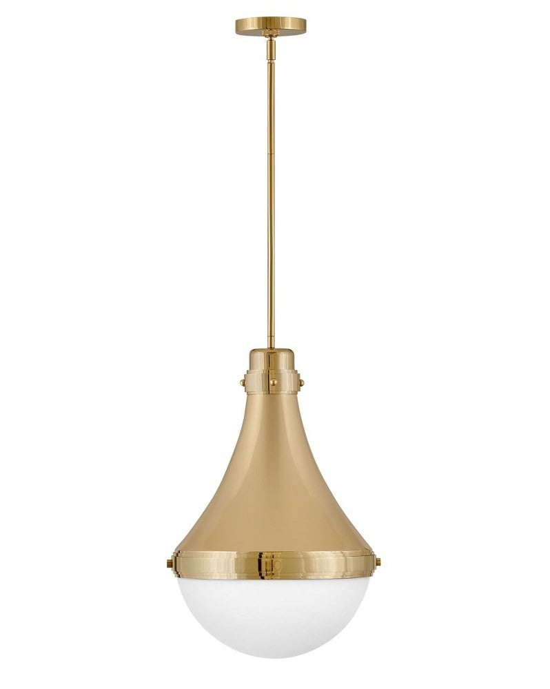 Elegant Brass and Opal Glass 21.25" Transitional Pendant Light