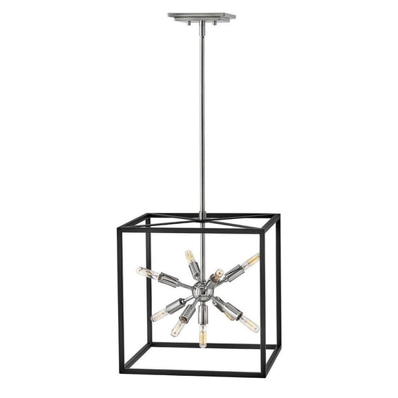 9 Light Small Pendant In Transitional And Modern And Mid-Century Modern Style-16 Inches Tall And 15 Inches Wide-Black/Polished Nickel Finish Hinkley