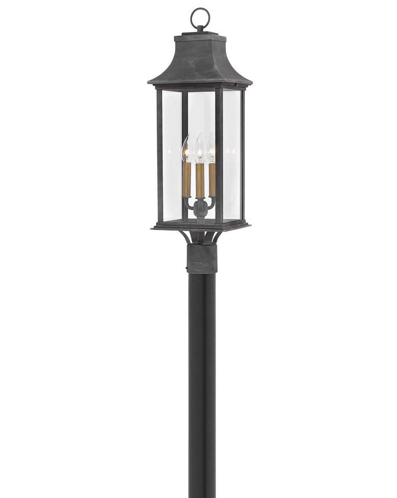 3 Light Outdoor Post Top/Pier Mount In Traditional Style 8.5 Inches Wide By 27.75 Inches High-Aged Zinc Finish-Incandescent Lamping Type Hinkley
