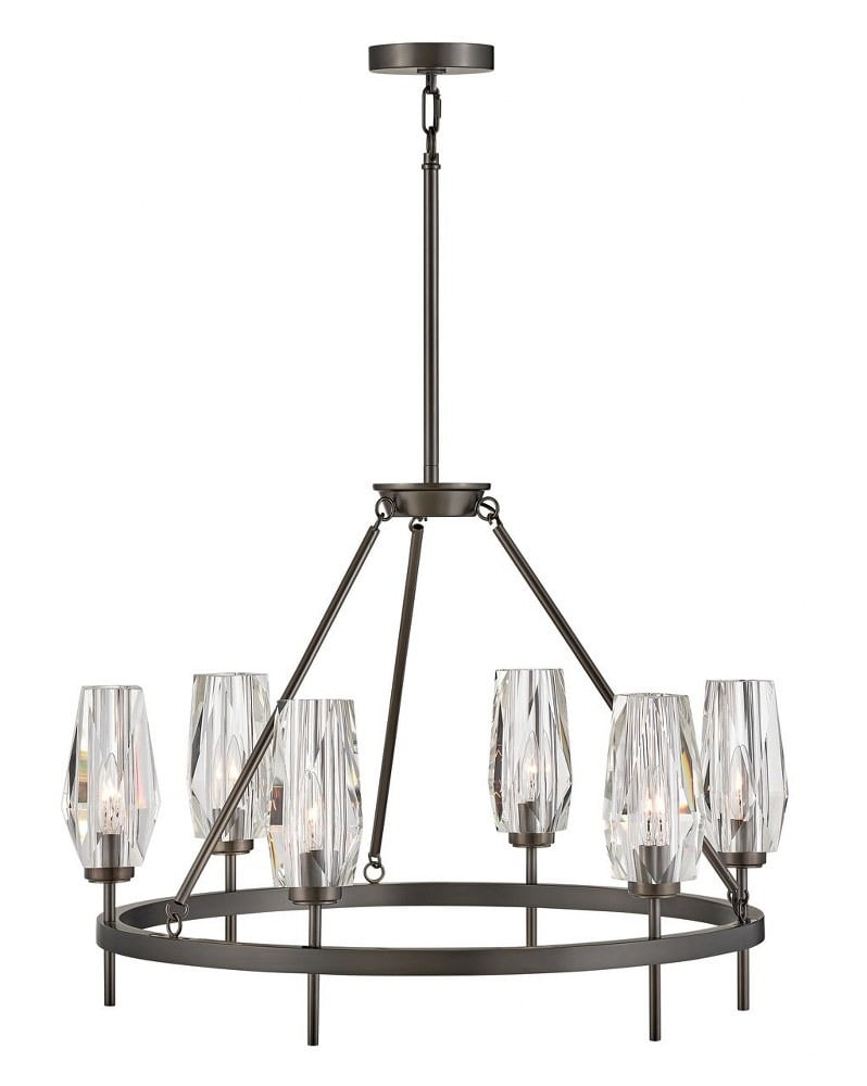 Mini Brass Crystal 6-Light Chandelier with Black Oxide Finish