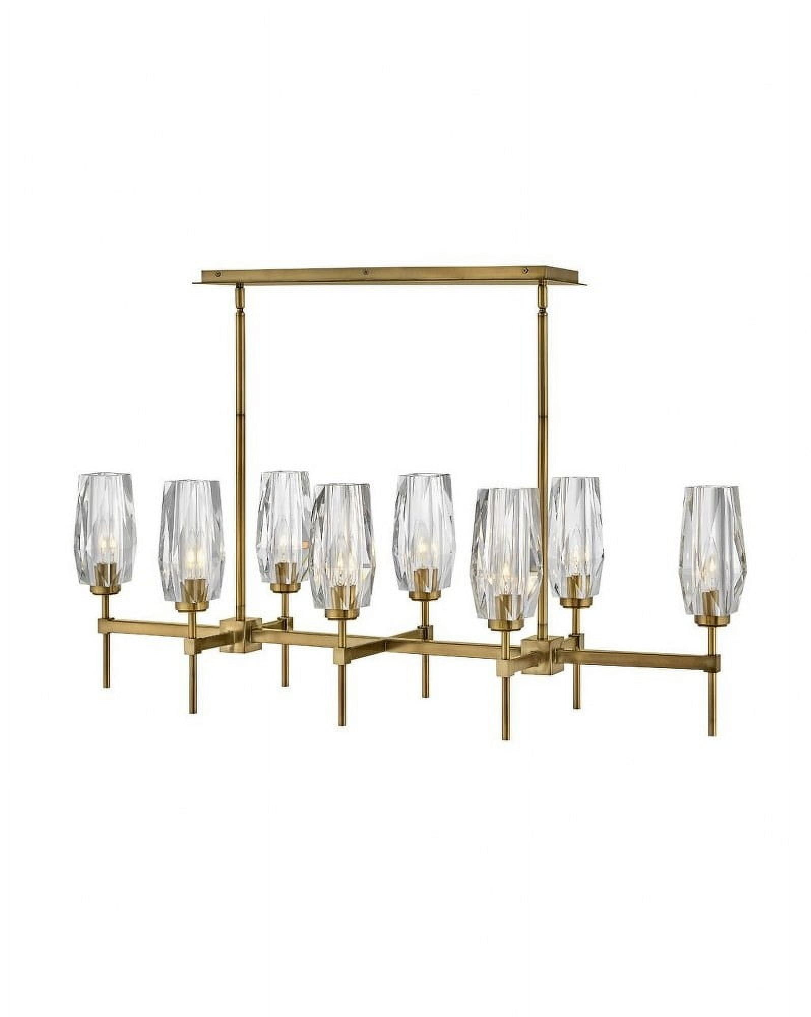 Heritage Brass 8-Light Linear Chandelier with Faceted Crystal Shades