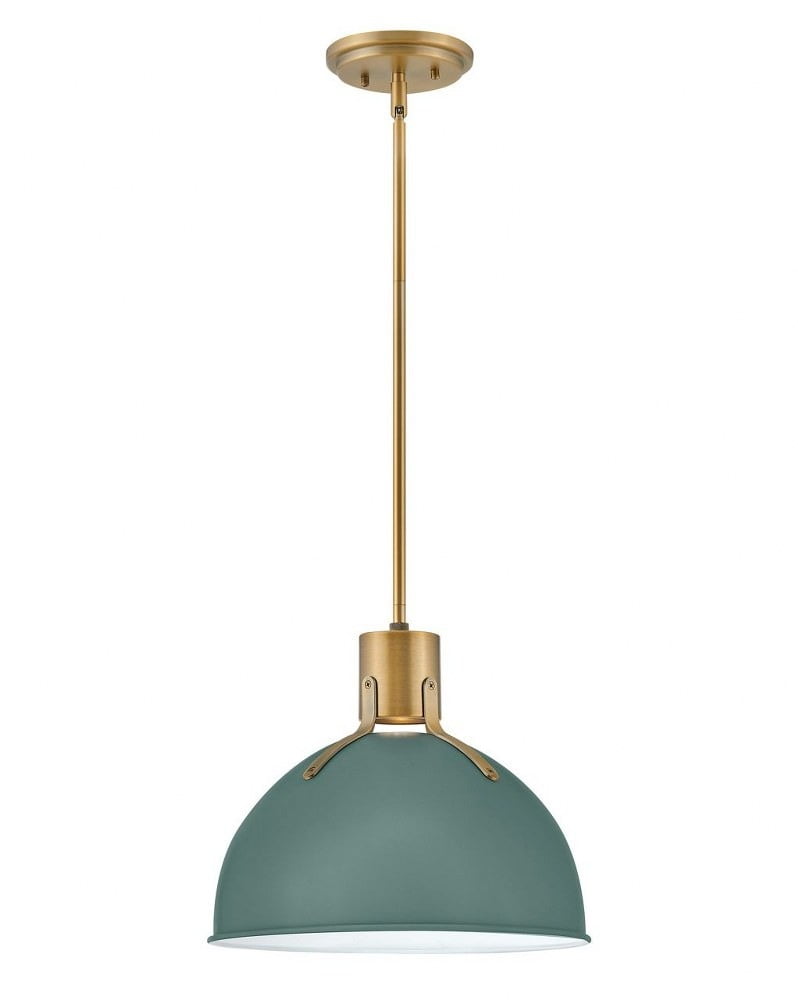 Sage Green Lacquered Brass LED Bowl Pendant Light 14"