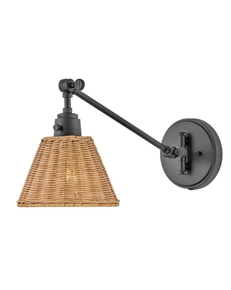 Black and Bronze Rattan Plug-In Wall Sconce