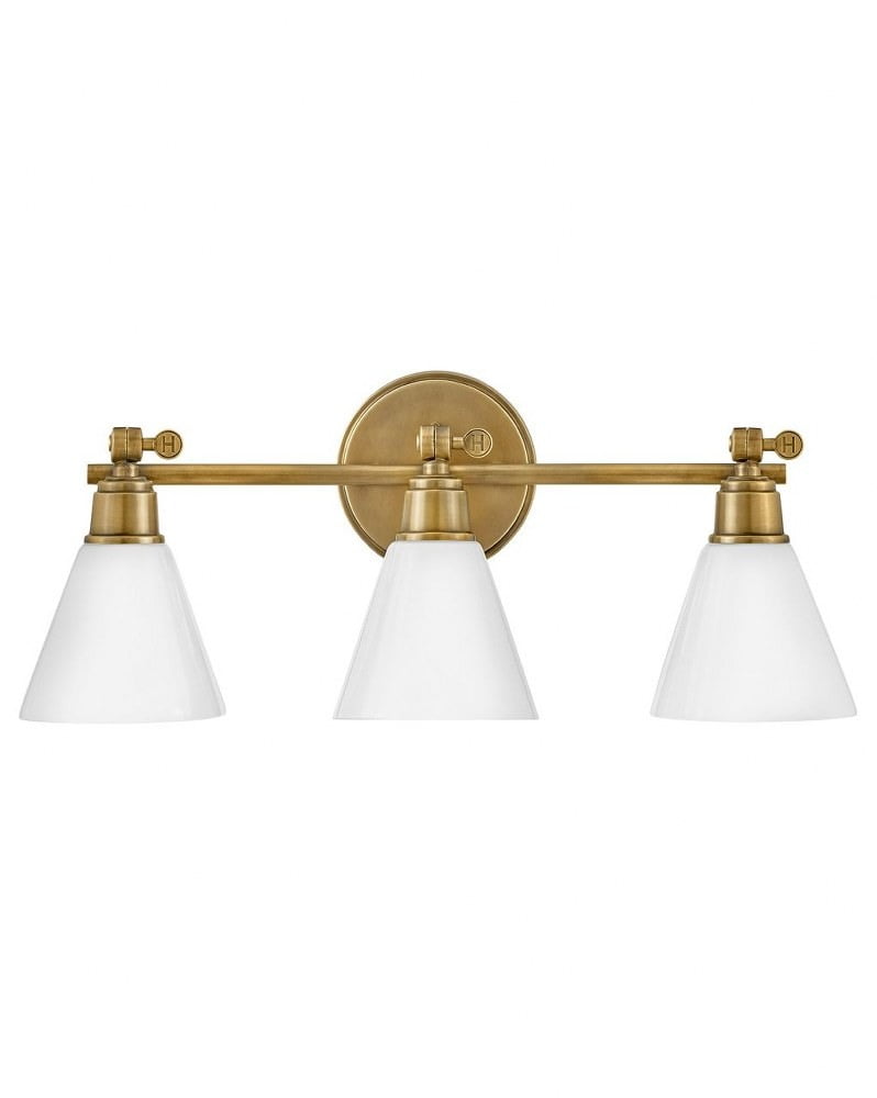 Arti Adjustable 3-Light Vanity in Heritage Brass with Cased Opal Glass