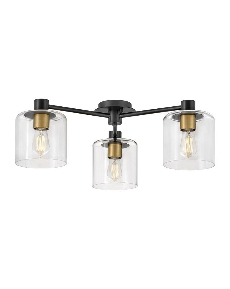 Axel Black and Heritage Brass 3-Light Indoor/Outdoor Flush Mount