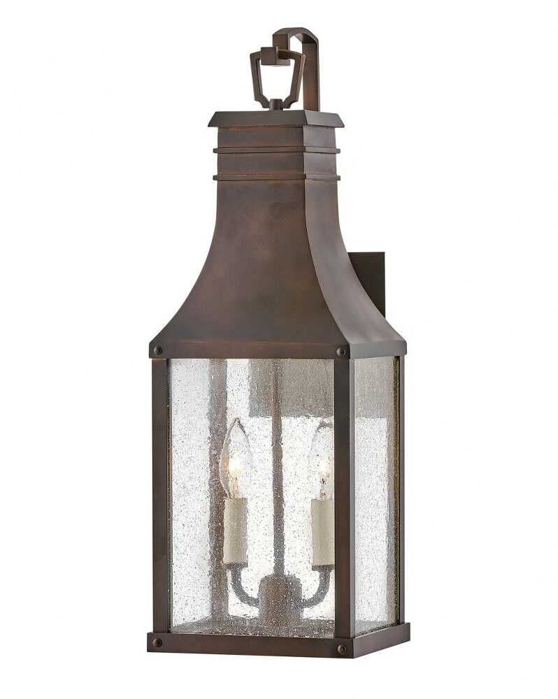 Beacon Hill 2-Light Outdoor Wall Lantern in Blackened Copper with Clear Seedy Glass