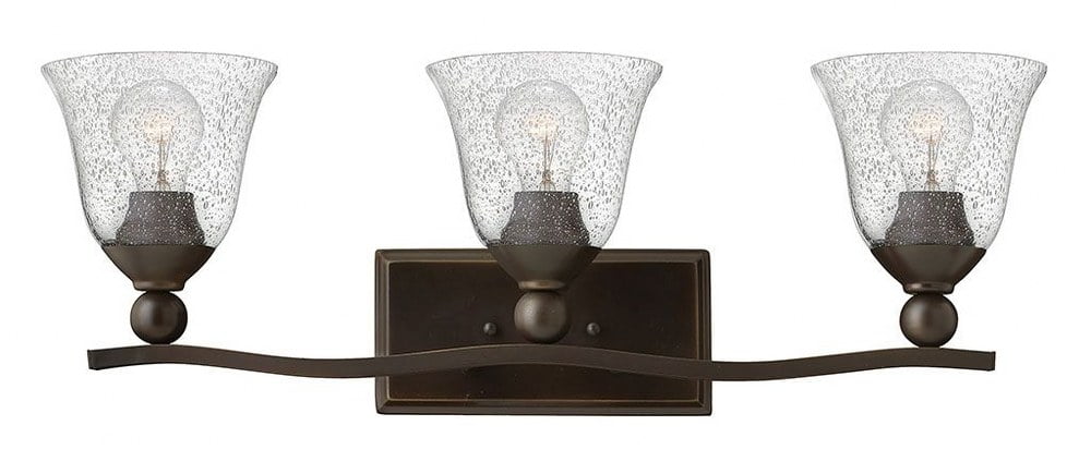 Bolla Olde Bronze Transitional 3-Light Vanity with Clear Seedy Glass