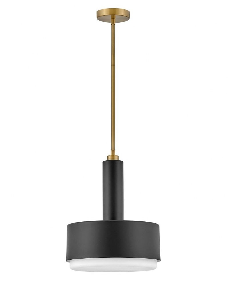 Elegant Modern Black Brass LED Drum Pendant with Etched Opal Glass