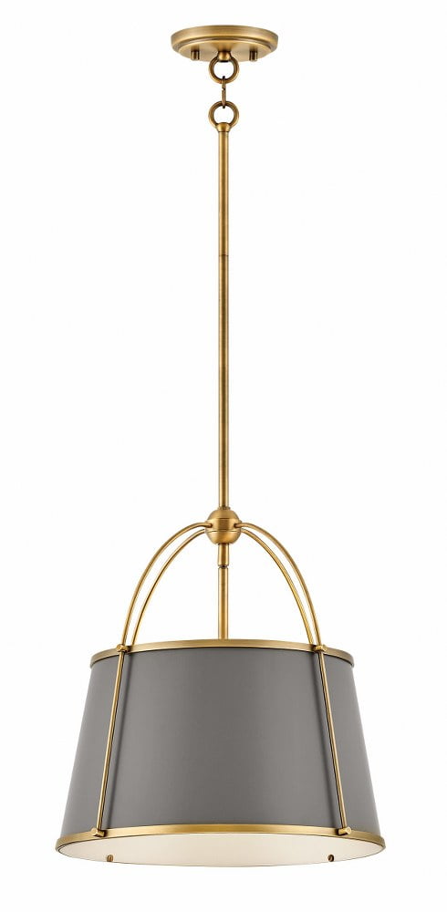 Matte Grey and Lacquered Dark Brass Drum Pendant Light