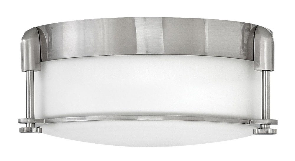 Transitional Brushed Nickel 2-Light LED Flush Mount with Etched Opal Glass