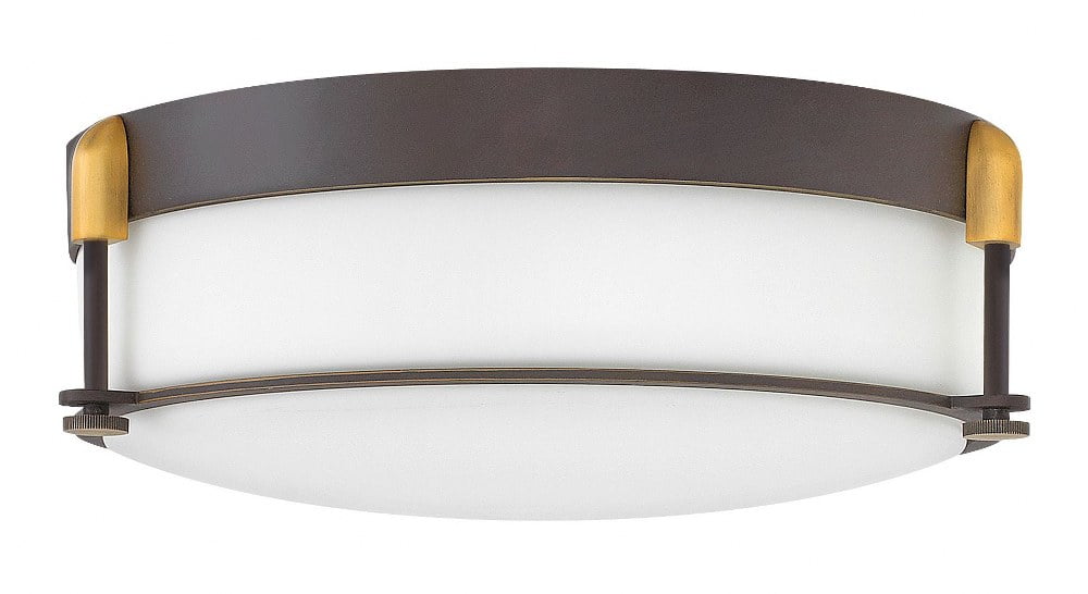 Elegant Oil-Rubbed Bronze Flush Mount with Etched Opal Glass and Brass Accents