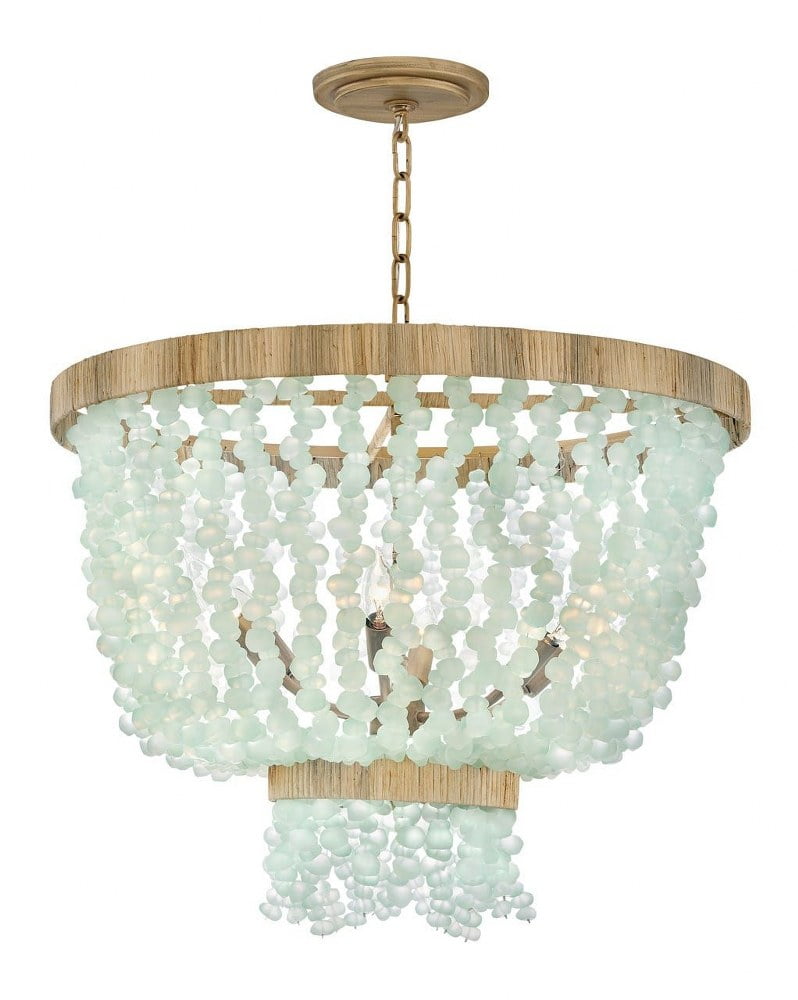 Burnished Gold and Blue Sea Glass 6-Light LED Chandelier