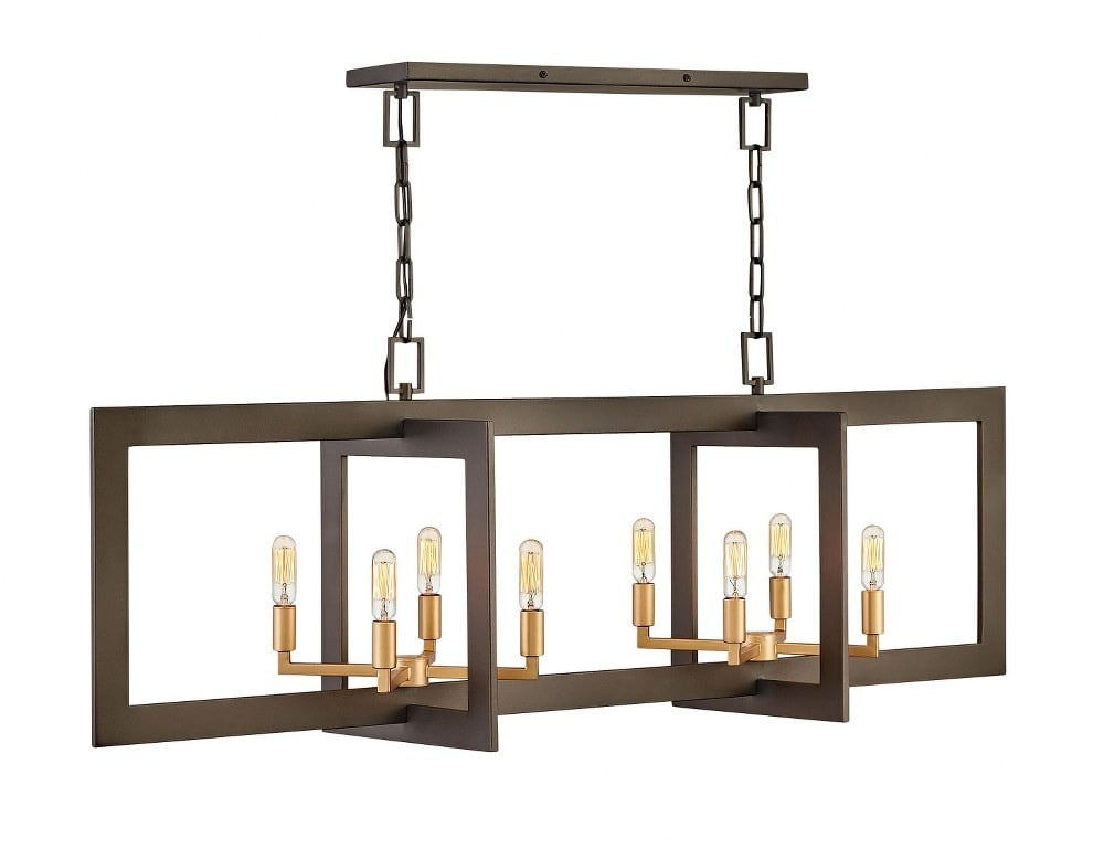 Bronze Matte 8-Light Linear Chandelier with Deluxe Gold Accents