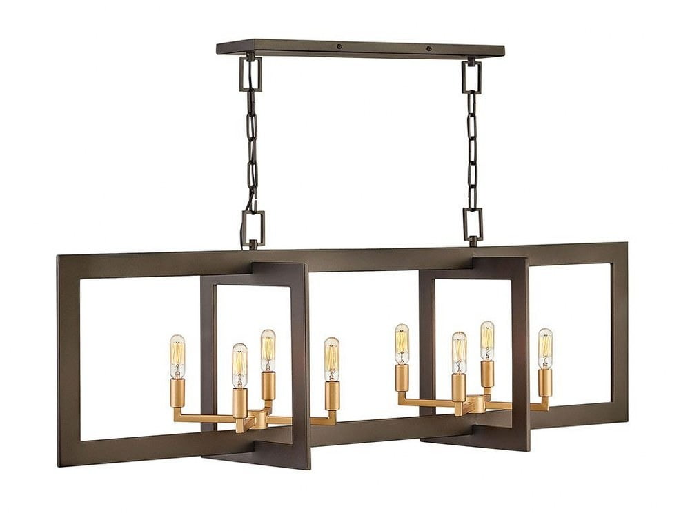 Bronze Matte 8-Light Linear Chandelier with Deluxe Gold Accents