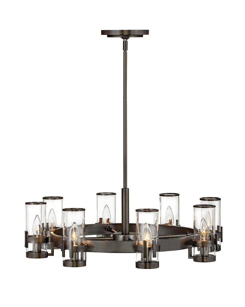 Reeve 27'' Black Oxide 8-Light Elegant Glass Cylinder Chandelier