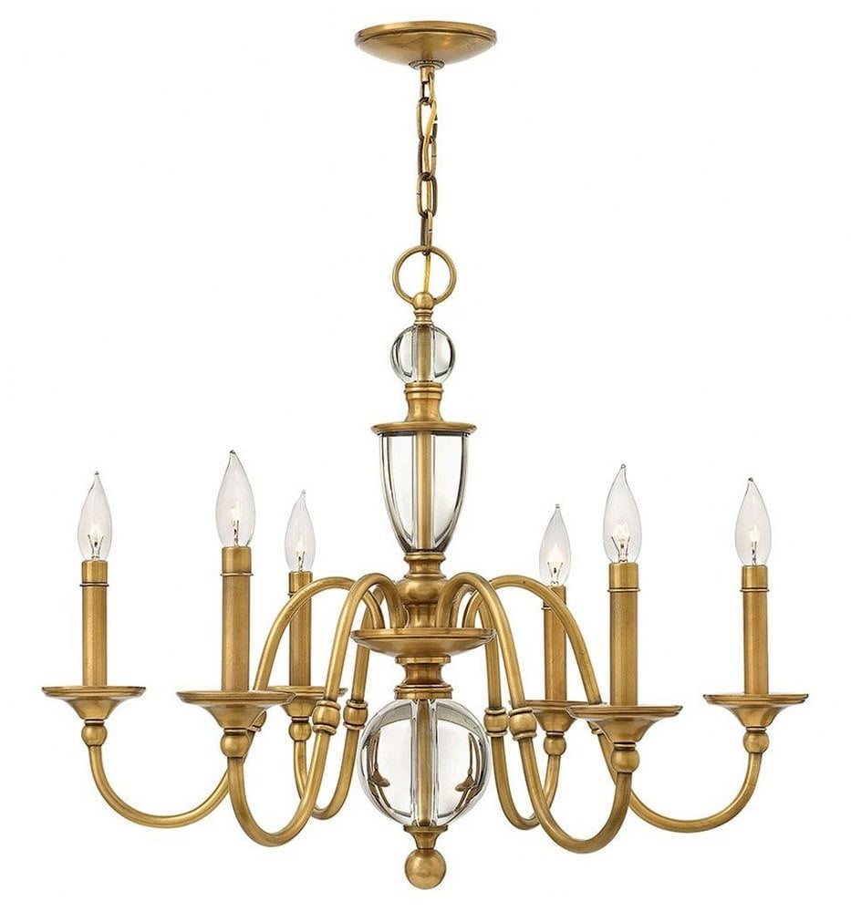 Eleanor Heritage Brass 6-Light Crystal Candle Chandelier