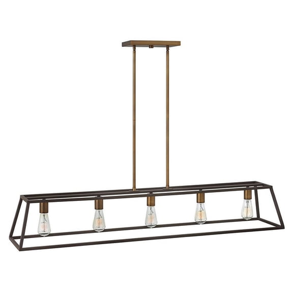 3335BZ Hinkley Lighting Fulton - 5 Light Open Frame Linear Chandelier in Transitional-Industrial Style - 50 Inches Wide by 9 Inches High-Bronze Finish