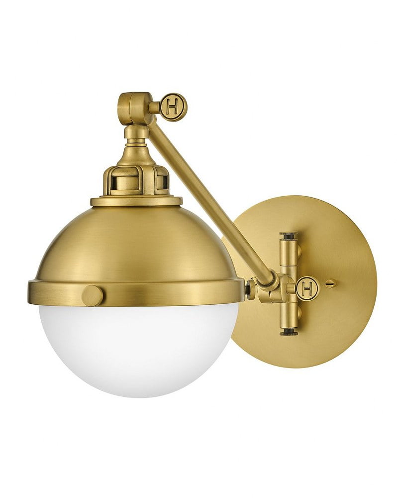 Satin Brass Swing Arm Wall Sconce with Etched Opal Glass