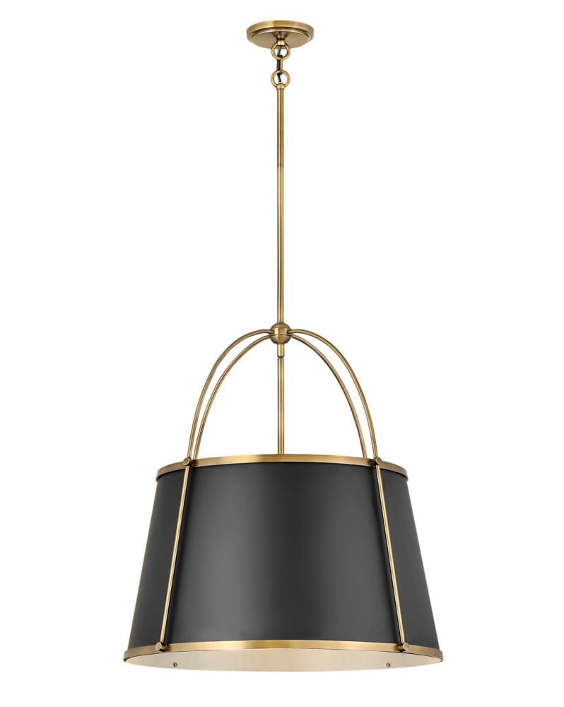 Warm Brass and Black 4-Light Drum Chandelier