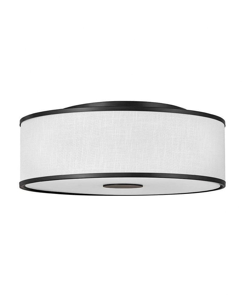 Black LED Drum Flush Mount Ceiling Light with Linen Shade