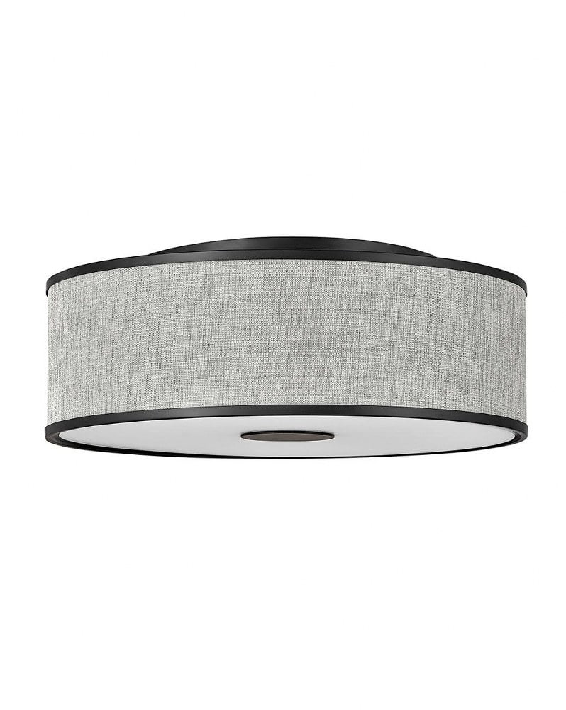 Black LED Drum Flush Mount Ceiling Light with Linen Shade