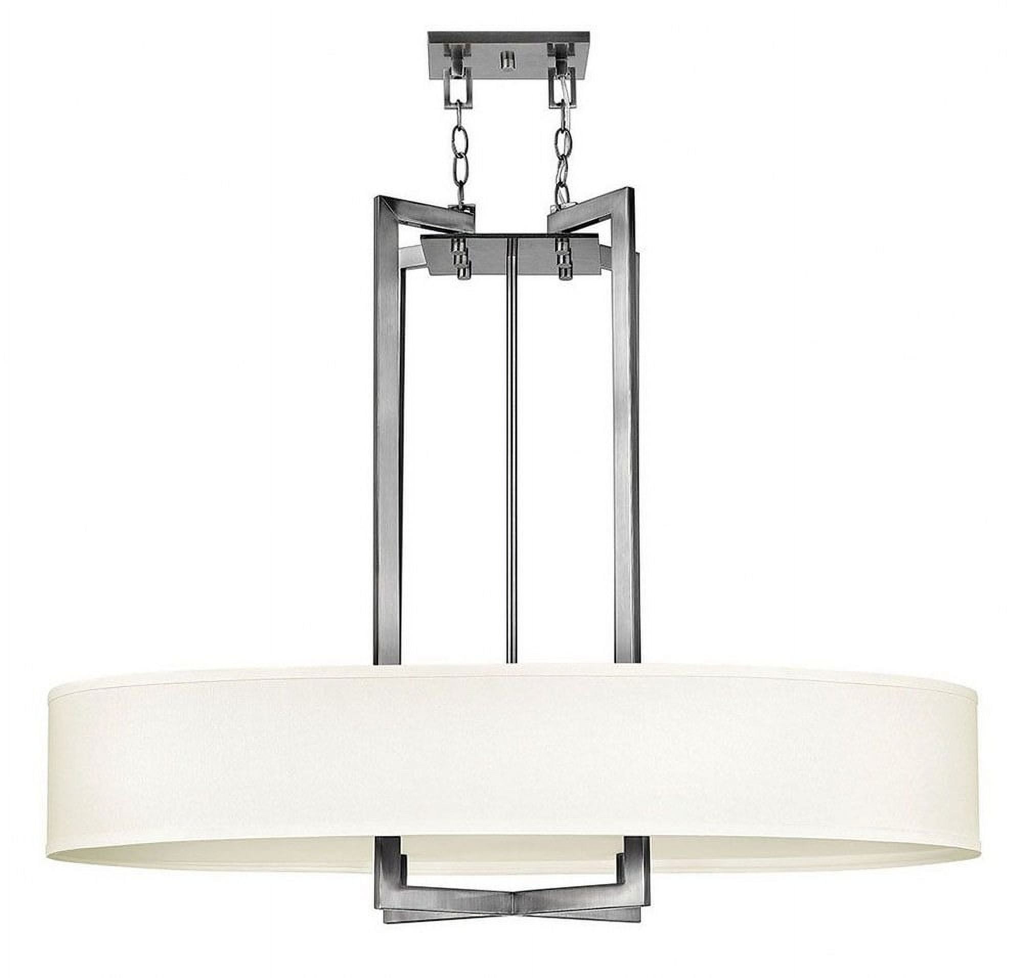 Elegant Antique Nickel 4-Light Drum Chandelier with Off-White Linen Shade
