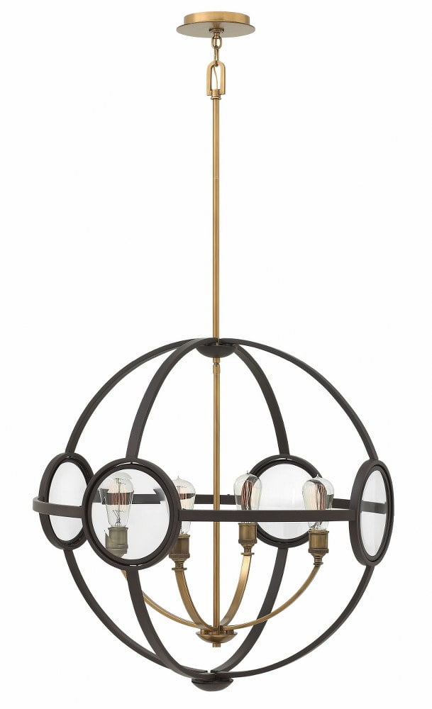 Fulham 4-Light Mid-Century Orb Chandelier in Buckeye Bronze with Clear Beveled Glass