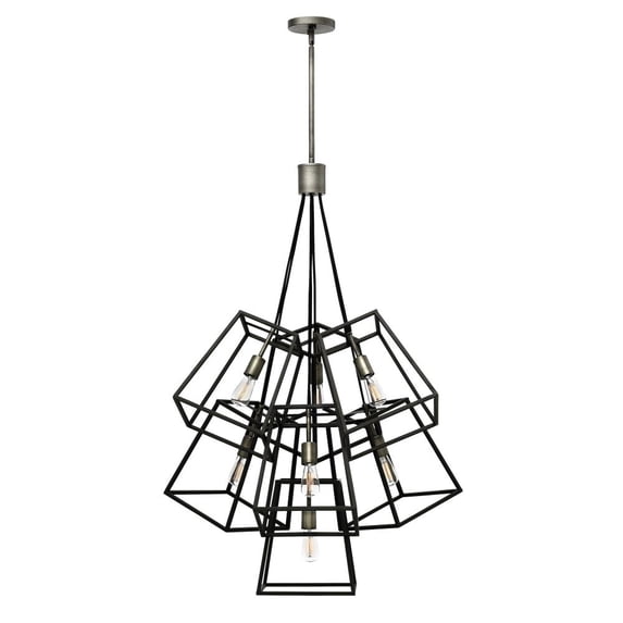 7 Light Multi-Tier Foyer In Transitional-Industrial Style 27.75 Inches Wide By 46.25 Inches High-Aged Zinc Finish Hinkley Lighting 3357Dz
