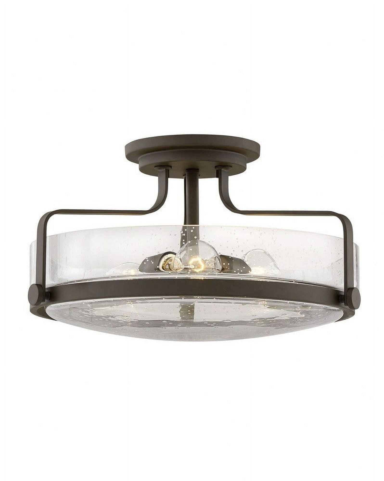 Harper Transitional Clear Seedy Glass 3-Light Ceiling Fixture in Oil Rubbed Bronze