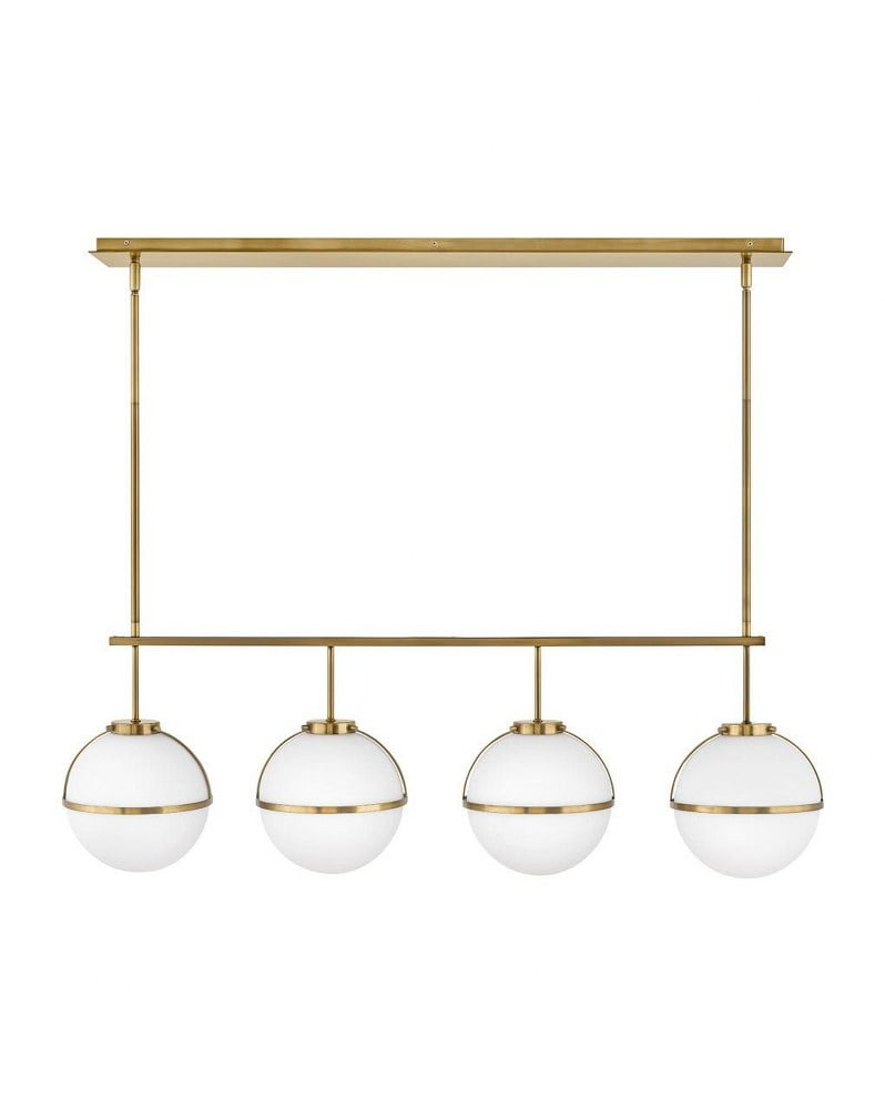 Hollis Heritage Brass 4-Light LED Linear Chandelier with Etched Opal Glass