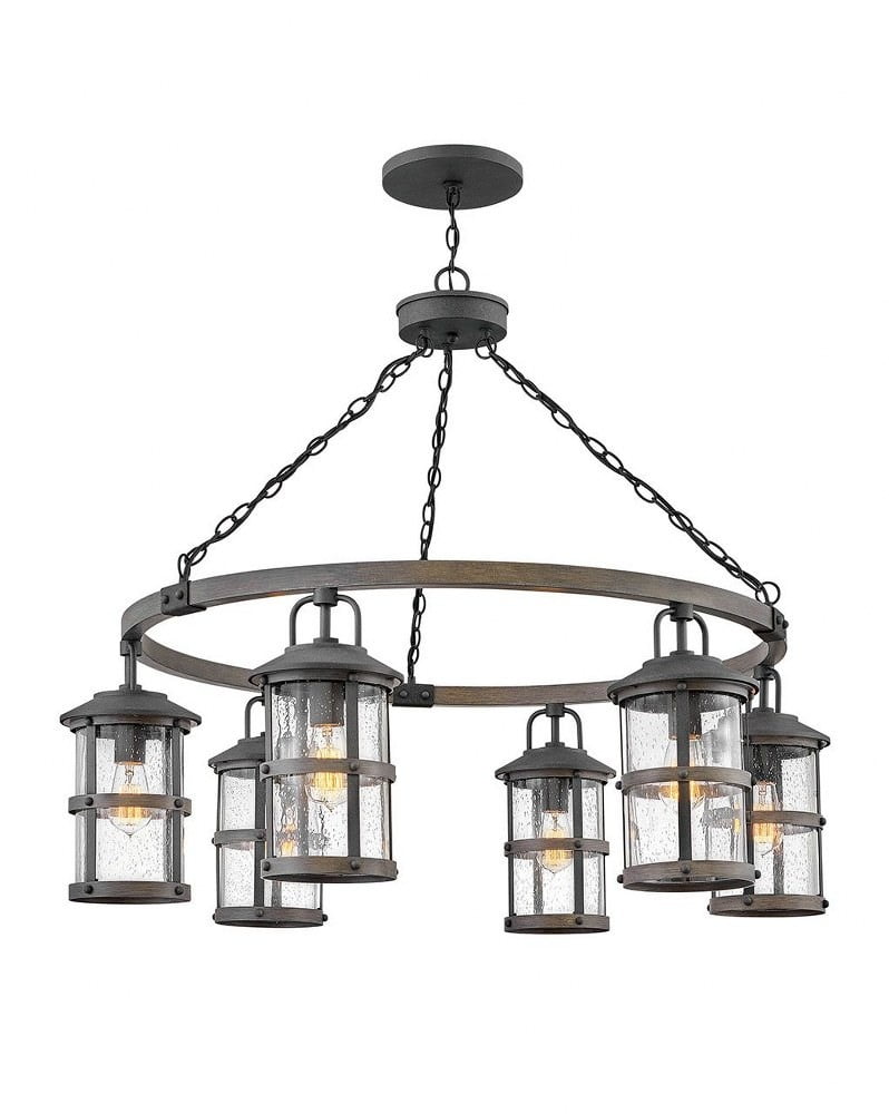 Aged Zinc and Driftwood Gray 6-Light Outdoor Chandelier