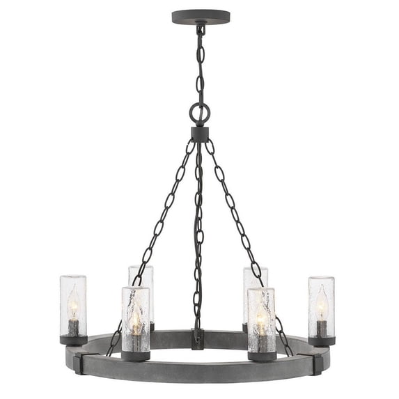 6 Light Medium Outdoor Hanging Lantern In Rustic Style 24 Inches Wide By 23.25 Inches High-Aged Zinc Finish-Led Lamping Type-12 Voltage Hinkley