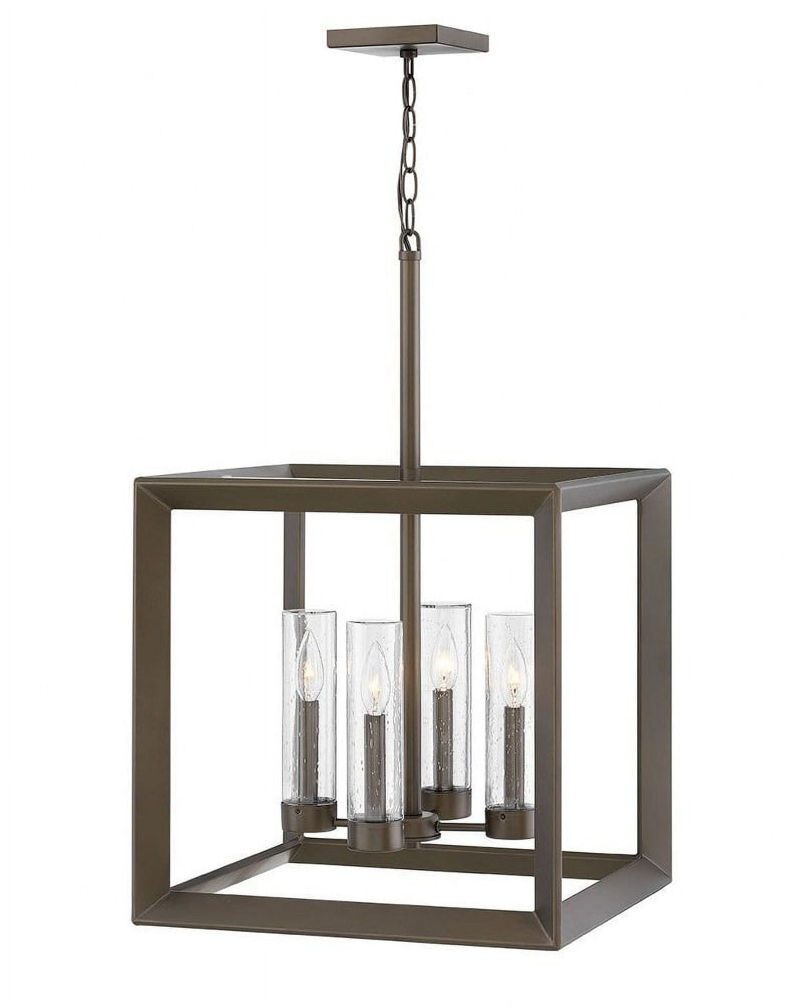 Rhodes Warm Bronze 4-Light LED Outdoor Chandelier with Clear Seedy Glass