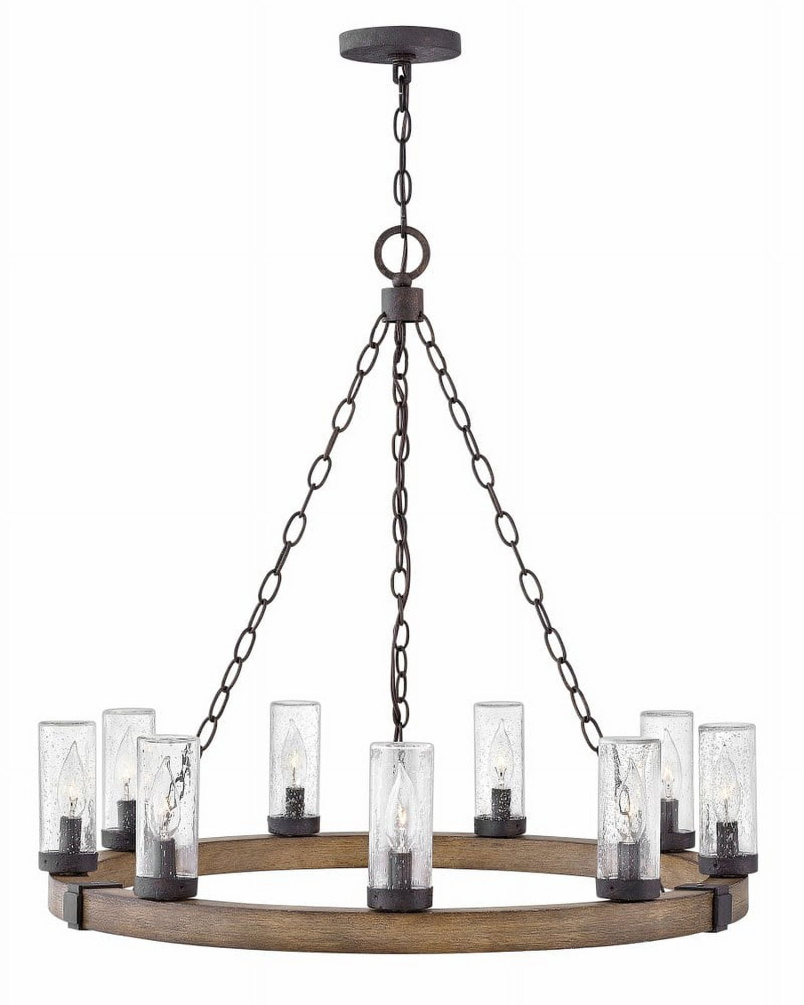 Rustic Aged Zinc 9-Light LED Outdoor Chandelier with Clear Seedy Glass