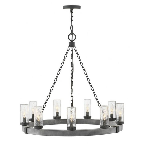 29208DZ-LV Hinkley Lighting Sawyer - 9 Light Large Outdoor Hanging Lantern in Rustic Style - 30 Inches Wide by 27.75 Inches High-Aged Zinc Finish-LED