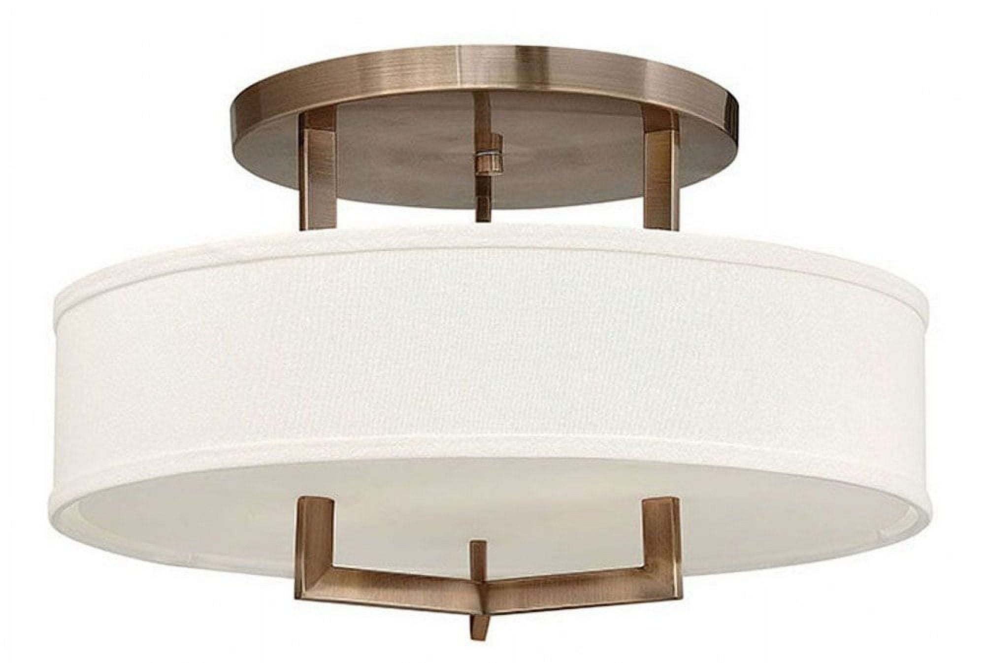 Transitional Hampton Brushed Bronze 1-Light Semi-Flush Mount with Off-White Linen Shade