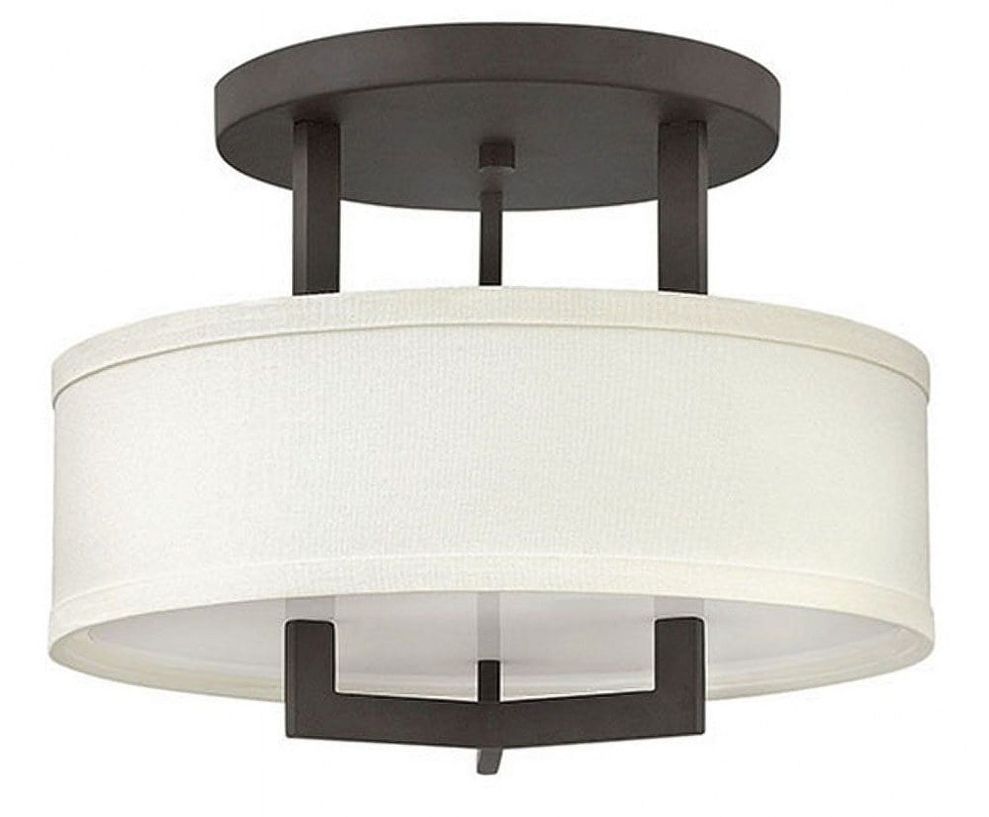 Buckeye Bronze 1-Light LED Semi-Flush Drum with Off-White Linen Shade