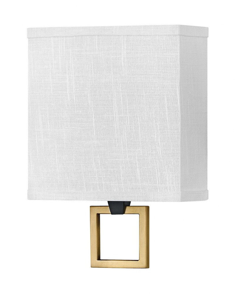 Black and Heritage Brass LED Wall Sconce with Off White Linen Shade