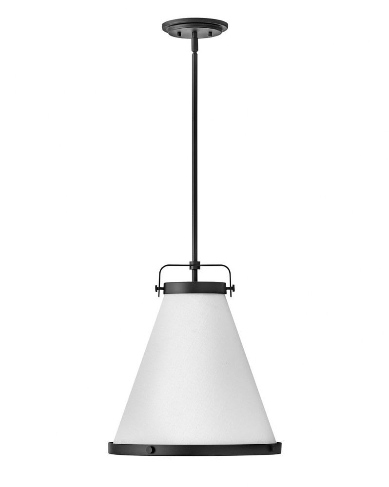 Black Transitional LED Pendant with Off-White Shade