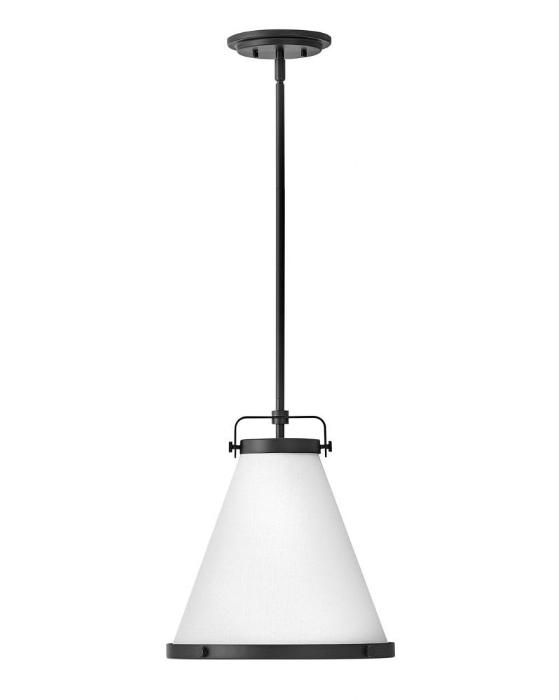 Lark Transitional Black Pendant Light with Off-White Textured Shade