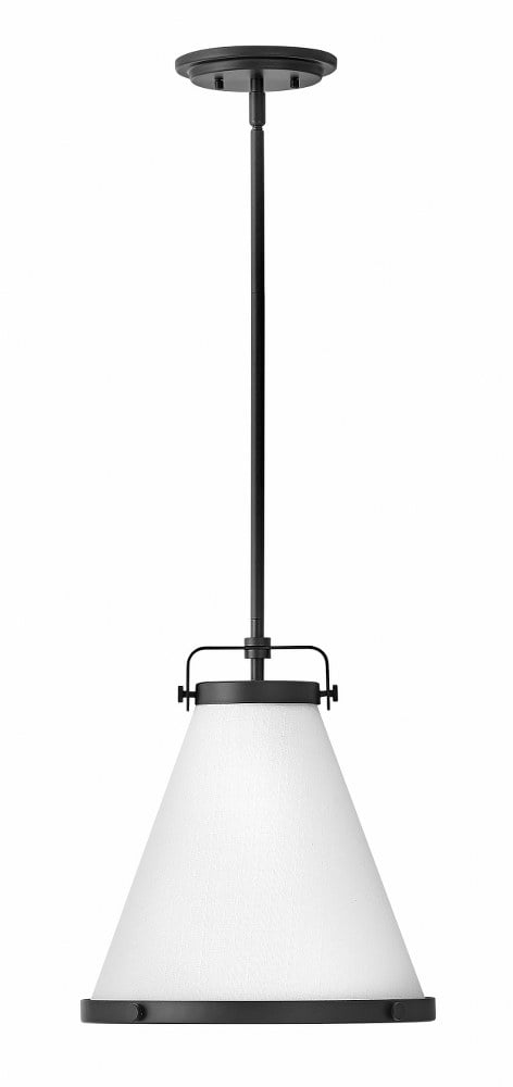 Lark Transitional Black Pendant Light with Off-White Textured Shade