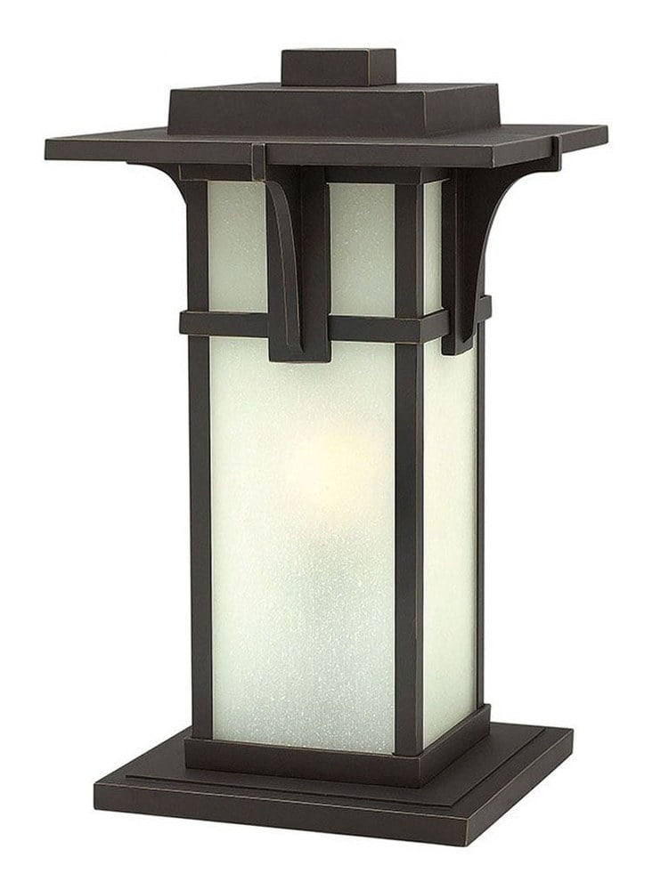 Oil Rubbed Bronze Etched Seedy Glass Outdoor Post Light