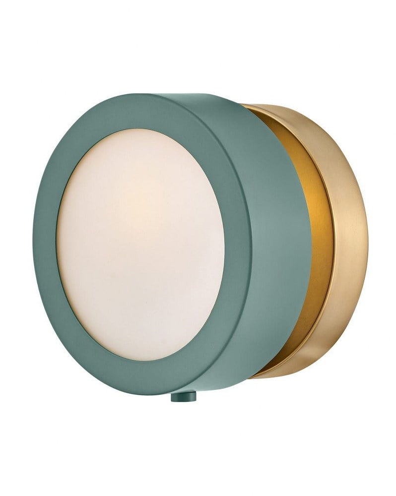 Sage Green and Brass Dimmable Wall Sconce with Etched Opal Glass