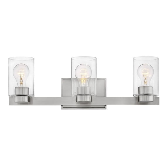 3 Light Bath Vanity In Transitional Style 21.5 Inches Wide By 7 Inches High-Brushed Nickel Finish-Clear Glass Color-Halogen Lamping Type Hinkley