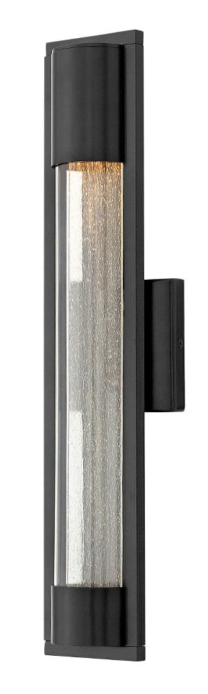 Sleek Satin Black Outdoor Wall Sconce with Seedy Glass